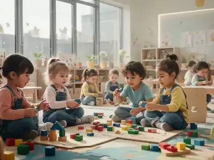 Kinder beim Spielen und Lernen in einer modernen Kindertagesstätte, die frühkindliche Bildung und Fachkräftesicherung symbolisiert. - Foto: über boerse-global.de