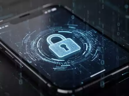 A close-up of a smartphone screen showing a digital lock icon and security code, symbolizing mobile security updates. - Foto: über boerse-global.de