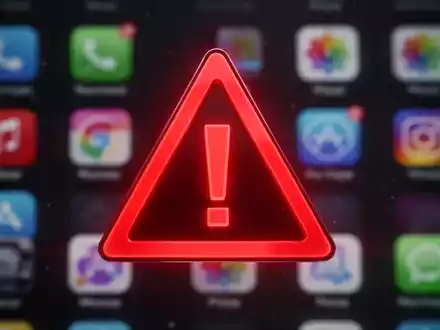 Ein stilisiertes digitales Warnsymbol über einer verschwommenen Darstellung von Smartphone-App-Icons, mit dramatischer Beleuchtung. - Foto: über boerse-global.de