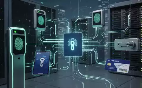 An abstract image showing digital and physical identity management, with lines connecting biometric scanners, servers, and smart devices. - Foto: über boerse-global.de