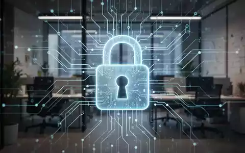 Ein digitales Vorhängeschloss auf einem Netzwerk aus leuchtenden Datenleitungen, das Cybersicherheit und Datenschutz symbolisiert. - Foto: über boerse-global.de