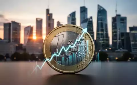 Ein Euro-Münze spiegelt einen steigenden Zinschart wider, mit einer verschwommenen europäischen Finanzskyline im Hintergrund. - Foto: über boerse-global.de