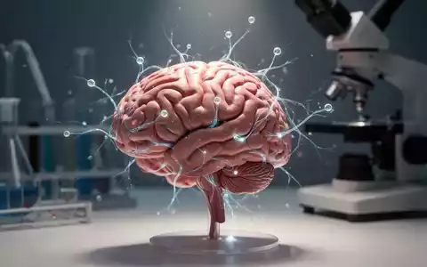 Nahaufnahme eines menschlichen Gehirnmodells mit leuchtenden neuronalen Pfaden, umgeben von wissenschaftlichen Instrumenten. - Foto: über boerse-global.de