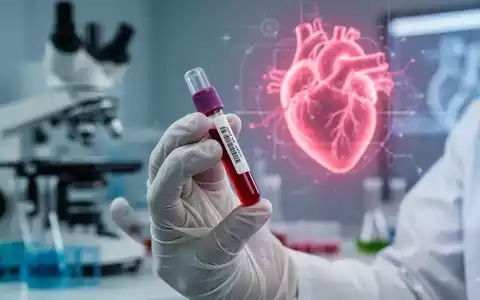 Nahaufnahme der Hand eines Mediziners, der ein Blutprobenröhrchen hält, mit unscharfen wissenschaftlichen Geräten und Herzgrafik im Hintergrund. - Foto: über boerse-global.de