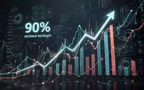 Abstrakte Darstellung von schnellem Umsatzwachstum und Technologie, mit aufsteigenden Linien und digitalen Datenpunkten. - Foto: über boerse-global.de