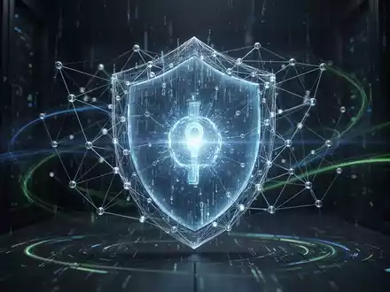 Abstrakte Darstellung von Datensicherheit und Resilienz mit leuchtenden Datenknoten, die ein zentrales Element schützen. - Foto: über boerse-global.de
