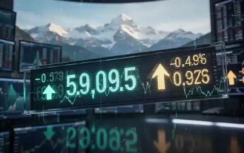 Ein stilisiertes, leuchtendes digitales Börsenticker zeigt Finanzdaten, im Hintergrund verschwommen die Schweizer Alpen. - Foto: über boerse-global.de
