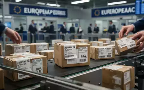 Kleine Pakete mit Zoll- und Preisetiketten auf einem Förderband in einer Zollabfertigungsanlage. - Foto: über boerse-global.de