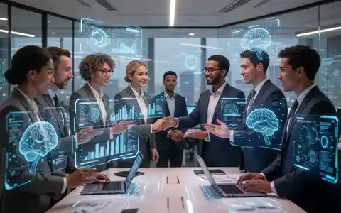 HR-Manager in einem modernen Büro, die mit holografischen Daten und KI-gestützten Systemen interagieren, was den Bedarf an HR-Managern in den USA widerspiegelt. - Foto: über boerse-global.de