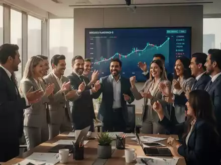 Mitarbeiter in einem modernen Büro in Mexiko-Stadt feiern einen finanziellen Meilenstein mit positiven Diagrammen im Hintergrund. - Foto: über boerse-global.de