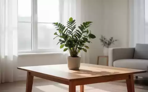 Ein minimalistischer Wohnraum mit einem einzelnen, stilvollen Blumentopf auf einem aufgeräumten Holztisch, beleuchtet von natürlichem Licht. - Foto: über boerse-global.de