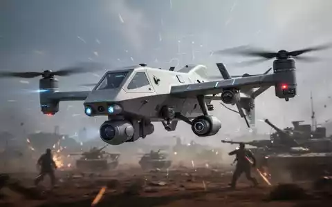 Eine moderne Militärdrohne fliegt über ein unscharfes Schlachtfeld, symbolisch für Verteidigungstechnologie und Auftragsgewinn. - Foto: über boerse-global.de