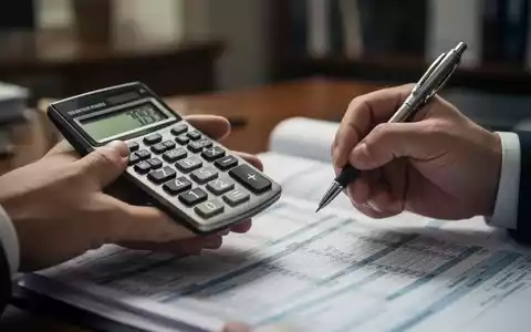 Hände halten einen Taschenrechner und einen Stift über einem Finanzdokument, das Berechnungen zu Renten und Leistungen darstellt. - Foto: über boerse-global.de