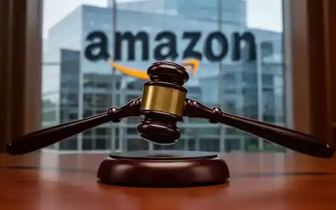 Ein stilisierter Gerichtshammer trifft auf einen Klangblock, mit einem verschwommenen Amazon-Gebäude im Hintergrund. - Foto: über boerse-global.de