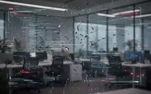 A close-up of a glitching digital screen displaying a broken AI assistant interface, with fragmented code and error symbols. - Foto: über boerse-global.de