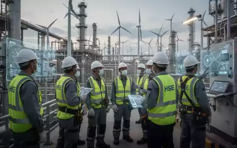 HSE-Spezialisten in Schutzkleidung auf einer Industrieanlage, die Sicherheits- und Umweltmanagement-Prozesse überwachen. - Foto: über boerse-global.de