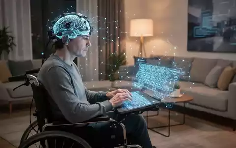 Eine Person mit ALS nutzt eine Gehirn-Computer-Schnittstelle, um einen Computer zu bedienen, was Autonomie und technologischen Fortschritt symbolisiert. - Foto: über boerse-global.de