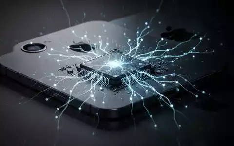 A stylized computer chip with glowing neural network connections, representing AI, integrated into a sleek Apple device silhouette. - Foto: über boerse-global.de