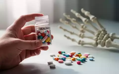 Eine Hand hält eine Pillendose, daneben liegen einzelne Pillen und ein Skelettmodell einer Hand im Hintergrund. - Foto: über boerse-global.de