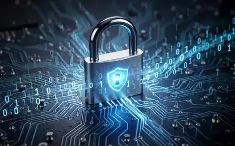 A glowing blue digital padlock over a circuit board with binary code, symbolizing software security and vulnerabilities. - Foto: über boerse-global.de