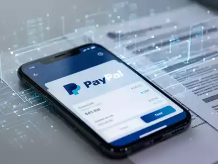 A close-up of a smartphone screen showing the PayPal logo and a payment interface, with blurred financial documents in the background. - Foto: über boerse-global.de
