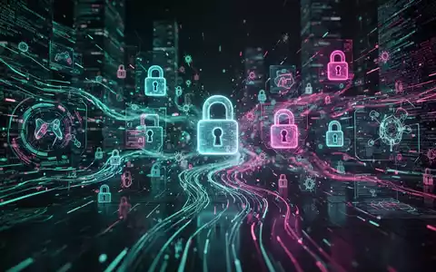 A stylized digital landscape featuring abstract data flows, gaming elements, and padlock icons, representing malware and cybersecurity threats. - Foto: über boerse-global.de