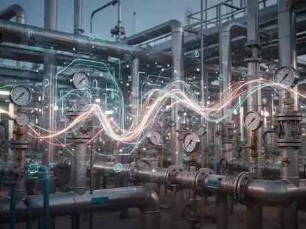Eine industrielle Anlage mit leuchtenden Datastreams und digitalen Overlays, die Energieeffizienz und -management symbolisieren. - Foto: über boerse-global.de