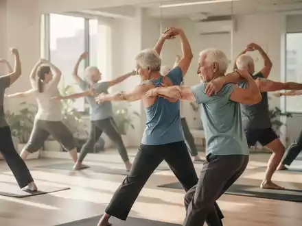 Eine Gruppe von Menschen unterschiedlichen Alters, die sanfte Yoga- und Dehnübungen in einem hellen Studio durchführen. - Foto: über boerse-global.de
