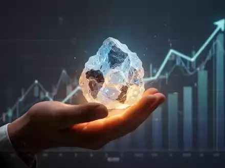 Eine Hand hält ein leuchtendes Seltenerdmineral, während im Hintergrund eine angedeutete Finanzgrafik nach oben zeigt. - Foto: über boerse-global.de
