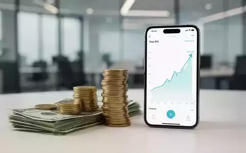 Gestapelte Münzen und Geldscheine neben einem Smartphone mit Finanz-App, das eine aufsteigende Kurve zeigt. - Foto: über boerse-global.de