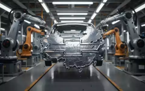 Ein stilisiertes GM-Logo, das eine Landkarte Chinas reflektiert, mit einer verschwommenen Autofabrik im Hintergrund. - Foto: über boerse-global.de