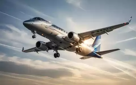 Ein modernes Embraer E-Jet Flugzeug steigt dynamisch in den Himmel und symbolisiert starkes Wachstum und Fortschritt. - Foto: über boerse-global.de