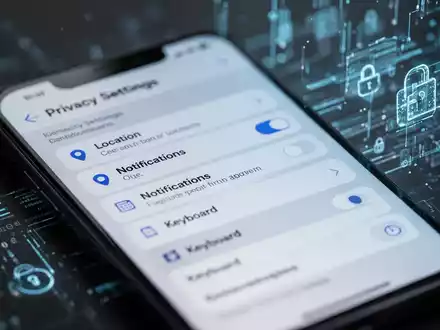 A smartphone screen displays privacy settings, with blurred background elements suggesting data security and user control. - Foto: über boerse-global.de