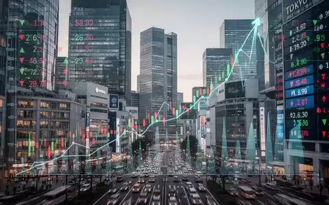 Eine dynamische Aufnahme des Finanzviertels von Tokio mit modernen Wolkenkratzern und digitalen Börsenkursen, die ein neues Allzeithoch anzeigen. - Foto: über boerse-global.de