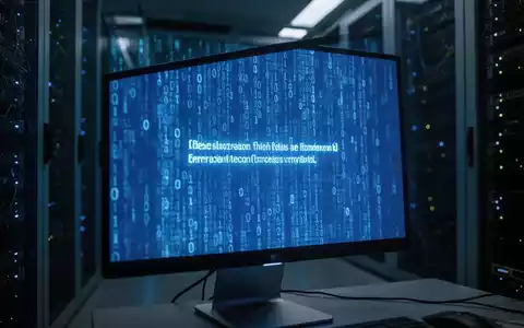 Ein blauer Bildschirm mit einem Fehlercode auf einem Computermonitor in einem dunklen Serverraum, der ein technisches Problem darstellt. - Foto: über boerse-global.de