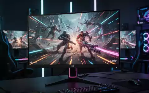 A close-up of a modern gaming monitor displaying vibrant, high-refresh-rate video game graphics in a dimly lit room. - Foto: über boerse-global.de