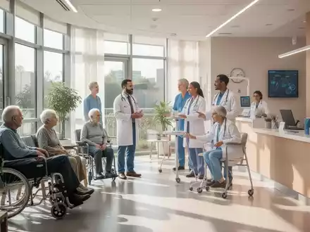 Eine moderne Rehaklinik mit hellem, offenem Design und Patienten, die Technologie für ihre Rehabilitation nutzen. - Foto: über boerse-global.de