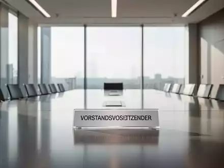 Ein moderner Konferenzraum mit einem Namensschild für einen Vorstandsvorsitzenden, der eine Hauptversammlung symbolisiert. - Foto: über boerse-global.de