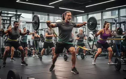 Verschiedene Personen unterschiedlichen Alters trainieren in einem Fitnessstudio mit Gewichten und Widerstandsbändern. - Foto: über boerse-global.de