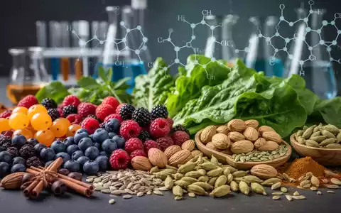 Eine Stillleben-Anordnung von entzündungshemmenden Lebensmitteln wie Beeren, grünem Gemüse, Nüssen und Gewürzen auf einem Tisch. - Foto: über boerse-global.de