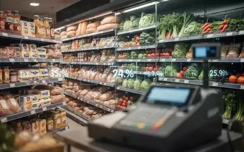 Ein Supermarktgang mit Lebensmitteln und einem angedeuteten Kassenbereich, der die Komplexität neuer Umsatzsteuersätze darstellt. - Foto: über boerse-global.de