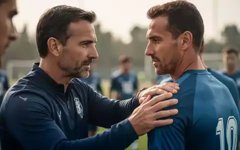Nahaufnahme einer Trainerhand auf der Schulter eines Fussballspielers, symbolisiert Vertrauen und Führung im Sport. - Foto: über boerse-global.de