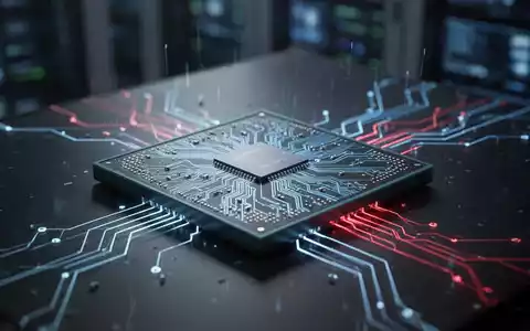 A stylized, close-up image of a CPU chip with glowing circuit lines, symbolizing data security and advanced computing. - Foto: über boerse-global.de
