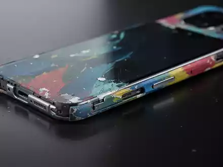 Ein modernes Smartphone, teilweise zerlegt, mit Farbabplatzungen und Abnutzungserscheinungen auf dem Gehäuse. - Foto: über boerse-global.de