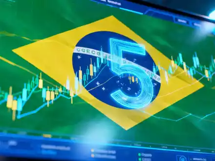 Digitale Benutzeroberfläche mit Krypto-Charts und brasilianischen Flaggenmotiven, die 5 Krypto-ETPs in Brasilien darstellt. - Foto: über boerse-global.de