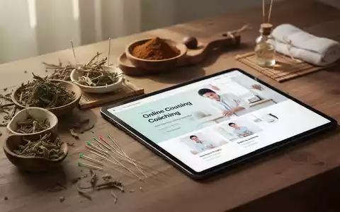 Eine ruhige Szene mit TCM-Kräutern und Akupunkturnadeln neben einem Tablet, das Online-Coaching-Inhalte zeigt, unterstreicht die Verbindung von Tradition und Digitalisierung im Gesundheitswesen. - Foto: über boerse-global.de