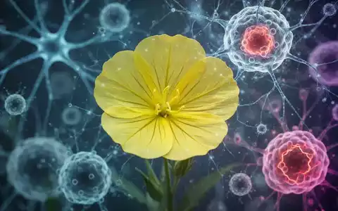 Eine Nahaufnahme einer leuchtenden Nachtkerzenblüte mit verschwommenen wissenschaftlichen Mustern im Hintergrund, die Gehirn und Entzündungen symbolisieren. - Foto: über boerse-global.de