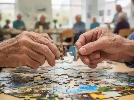 HĂ€nde einer Ă€lteren Person, die ein komplexes Puzzle zusammensetzen, symbolisieren GedĂ€chtnistraining und Konzentrationsförderung. - Foto: ĂŒber boerse-global.de