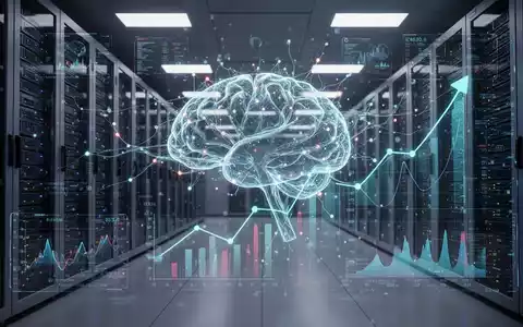 Eine futuristische, leuchtende neuronale Netzstruktur mit digitalen Finanzdaten in einem Hochtechnologie-Serverraum, symbolisiert KI-Wachstum. - Foto: über boerse-global.de