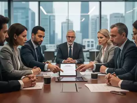 Eine Gruppe von Menschen, die an einem Konferenztisch sitzen und sich über rechtliche Dokumente und Tablets unterhalten. - Foto: über boerse-global.de